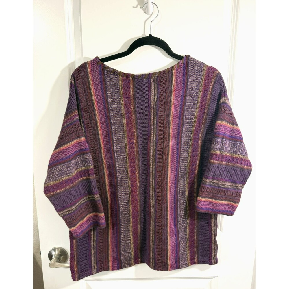 CHAPS Women XL Purple Pink Brown striped Cable knit Pullover Sweater tunic